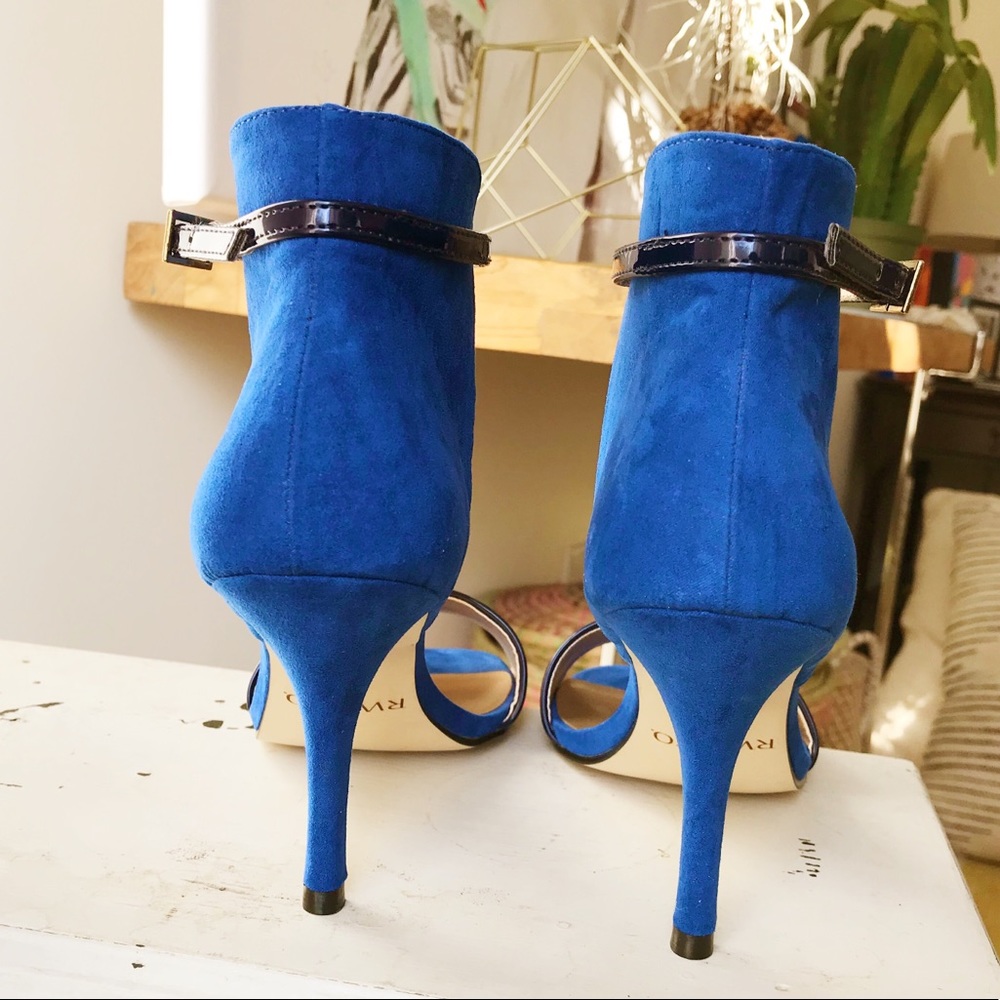 Blue 2 toned suede-feel open toe heeled sandal - Picture 7 of 11